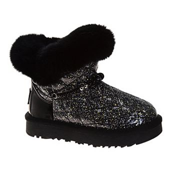 Badgley Mischka Girls' Glitter Faux Fur Winter Boots, Boots w/ Plush Cuff (Little Kid / Big Kid)