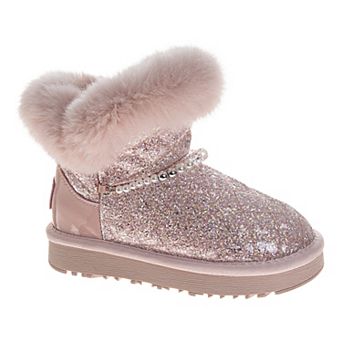 Badgley Mischka Girls' Glitter Faux Fur Winter Boots, Boots w/ Plush Cuff (Little Kid / Big Kid)