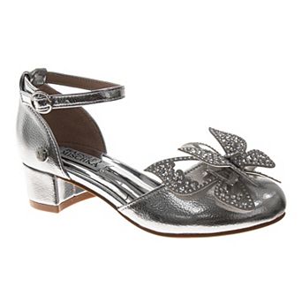 Badgley Mischka Girls' Metallic Butterfly Dress Shoes, Ankle Strap Heel (Little Kid / Big Kid)