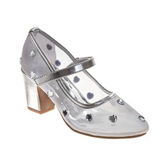 Badgley Mischka Girls' Clear Dress Shoes, Rhinestone Mary Jane Block Heel (Little Kid / Big Kid)