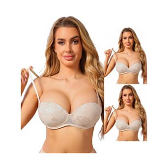 3 Packs Women's Lace Jacquard Push Up Underwire Strapless FullCoverage LightlyPadded ConvertibleBras