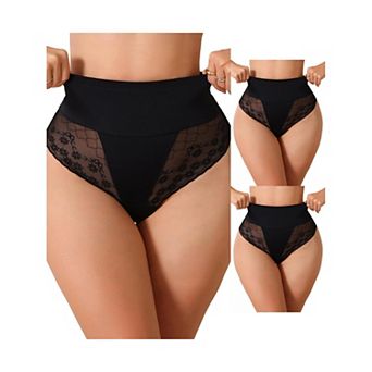 3 Packs Mesh Shapewear Tangas for Women Lace See Through Tummy Control Panties Bodyshaper
