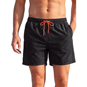 Men's Solid Swim Board Shorts Drawstring Elastic Waistband Beach
