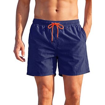 Men's Solid Swim Board Shorts Drawstring Elastic Waistband Beach