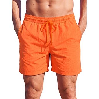 Men's Solid Swim Board Shorts Drawstring Elastic Waistband Beach