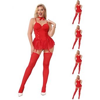 5 Packs Women Lace Lingerie Set Corset Underwire Bodysuit Ruffle Skirt with Garter Belt Thongs