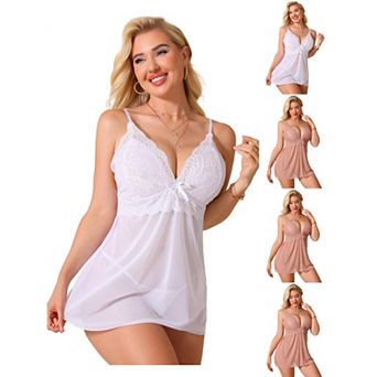 5 Packs Lace Full Slip for Women Plunge Mesh Chemise Dress See Through Babydoll Sleepwear