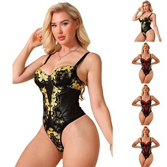 5 Packs Lace Floral Shapewear Bodysuit for Women Embroidered V Neck Underwire Cami Thongs Bodyshaper