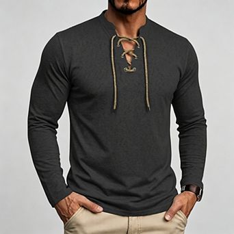 Men's Long Sleeve Henley Shirt Cotton Blend Button Placket Regular Fit Pullover
