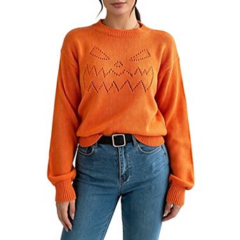Women's Halloween Pumpkin Sweater Crewneck Knitted Long Sleeve Pullover Tops Fall Winter Clothes