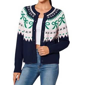 GloryStar Womens Christmas Cardigan Fall Winter Holiday Long Sleeve Button Down Knit Sweater Tops