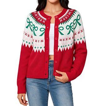 GloryStar Womens Christmas Cardigan Fall Winter Holiday Long Sleeve Button Down Knit Sweater Tops