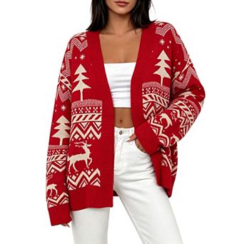 GloryStar Women's Christmas Cardigan Soft Long Sleeves Casual Knitted Open Front Cardigan Sweaters