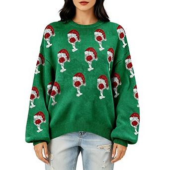 GloryStar Womens Holiday Sweater Long Sleeve Pullover Christmas Knit Loose Fit Crewneck Clothes