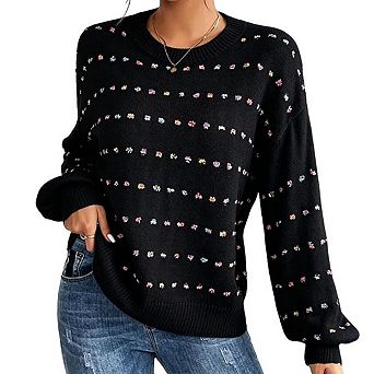 Women's Confetti Dot Knit Sweater Crew Neck Long Sleeve Drop Shoulder Pullover