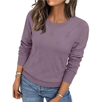 Women's Round Neck Long Sleeve Knit Sweater, Solid Color Casual Pullover Top