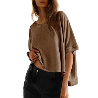 Women Short Sleeve Crewneck Crop Tops Casual Workout Basic Tee