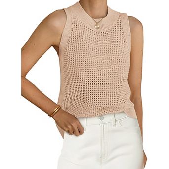 Summer Crochet Tank Tops Casual Loose Hollow Out Knit Sleeveless Beach Cover Up