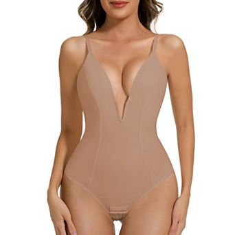 Women Deep V Plunge Thong Shapewear Double Layer Body Shaper