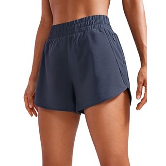 Women High Waisted Quick Dry Athletic Shorts With Zip Pocket