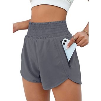 Women High Waisted Quick Dry Athletic Shorts With Zipper Pocket For Yoga Running