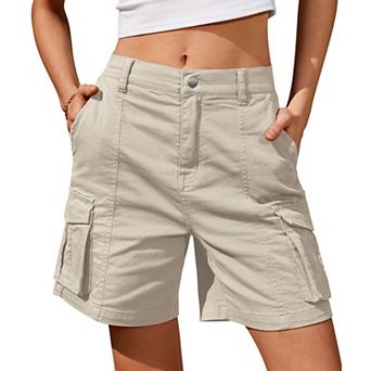Women Cotton Cargo Bermuda Shorts Elastic Waist Summer Casual Wear