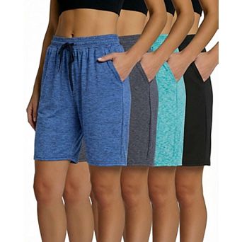 4-Pack Womens Bermuda Shorts High Waisted Athletic Pockets Workout Lounge Bottoms