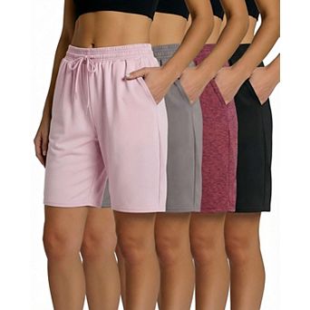 4-Pack Womens Bermuda Shorts High Waisted Athletic Pockets Workout Lounge Bottoms