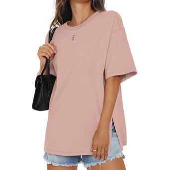 Oversized Cotton Short Sleeve Crew Neck Loose Fit Casual Tops for Summer
