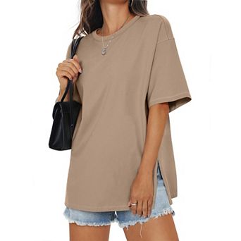 Oversized Cotton Short Sleeve Crew Neck Loose Fit Casual Tops for Summer