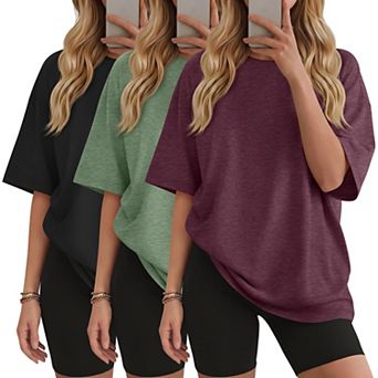 3-Pack Womens Oversized Cotton Short Sleeve Tops Loose Fit Casual Workout Tees