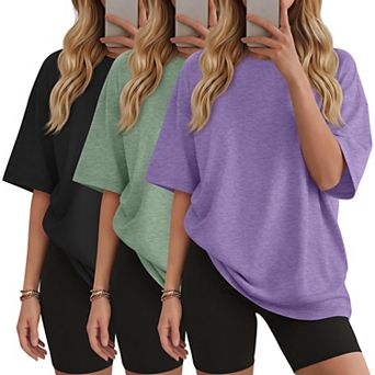 3-Pack Womens Oversized Cotton Short Sleeve Tops Loose Fit Casual Workout Tees