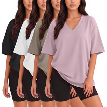 4-Pack Womens Oversized Drop Shoulder Dry Fit Tops For Gym Lounge Casual Wear