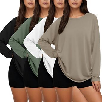 4-Pack Womens Long Sleeve Oversized Casual Tops Workout Gym Tees