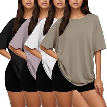 4-Pack Womens Oversized Short Sleeve Loose Fit Casual Workout Tops