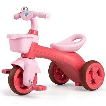 Costway Kids Trike with Limited Steering, Ergonomic Seat, Front & Rear Storage Baskets