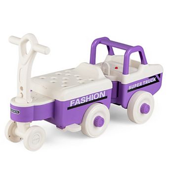 Costway 4 in 1 Ride on Push Car,Sliding Walking Car with Trailer, Music, Under-Seat Storage