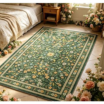 Area Rugs Floral Washable Rug Non Slip Ultra Thin Boho Flower Floor Carpet for Living Room