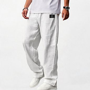 Men's Cotton Trousers With Elastic Waistband And Pockets
