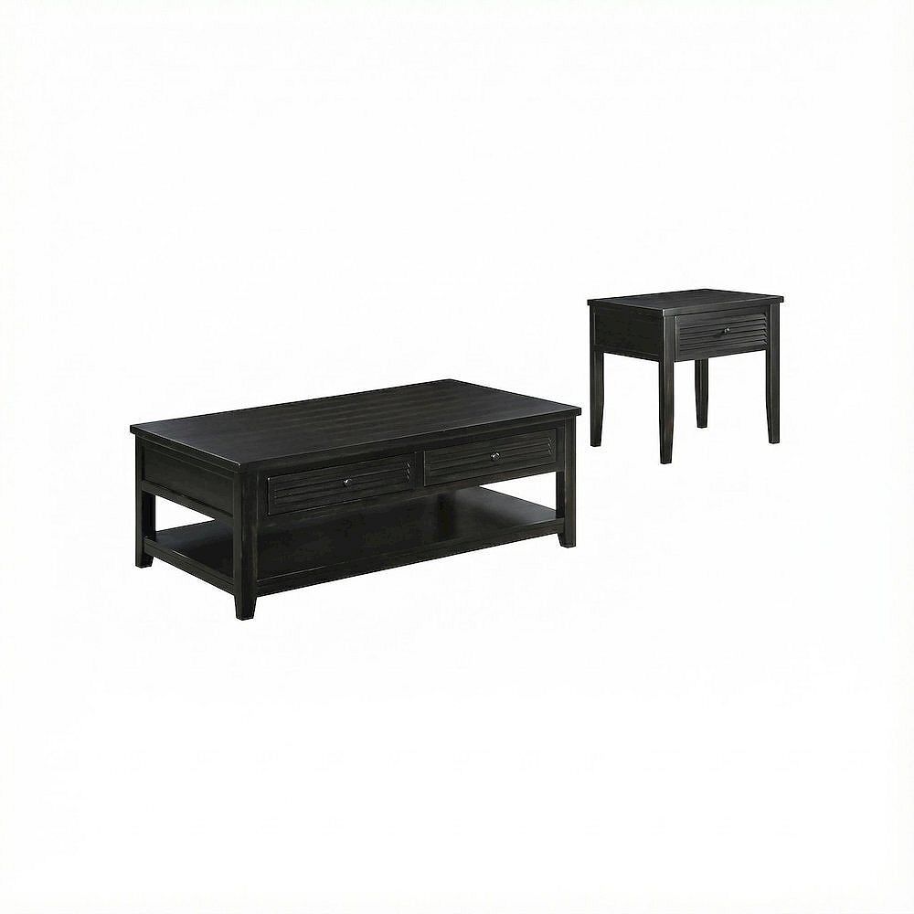 FurniFact Distressed Java 2-Piece Coffee and End Table Set with ...