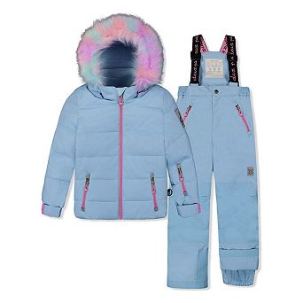 Big Kids Girl Two Piece Play Snowsuit with Hooded Jacket and Snow Pants