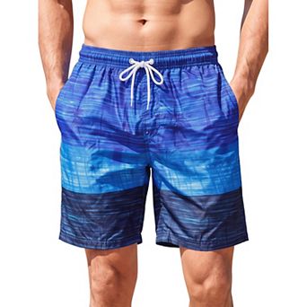 Men's Contrast Stripe Swim Trunks Mesh Liner Hawaiian Beach Shorts