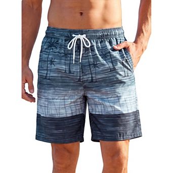 Men's Contrast Stripe Swim Trunks Mesh Liner Hawaiian Beach Shorts