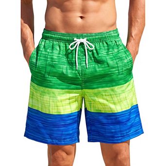 Men's Contrast Stripe Swim Trunks Mesh Liner Hawaiian Beach Shorts