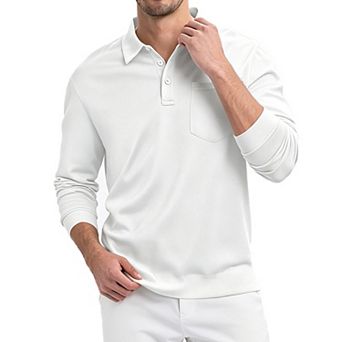 Men's Long Sleeve Mesh Polo Shirt Breathable Lapel Collar Pocket Casual Golf Top Fall Summer Blouse