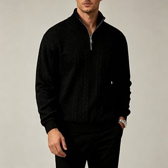 Men's Half-Zip Cable Knit Sweater, Stand Collar Stretch Pullover