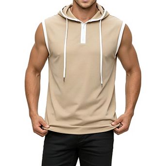 Men's Sleeveless Hooded Tank Top Drawstring Button Down Summer Casual Hoodie Vest Soft Blouse