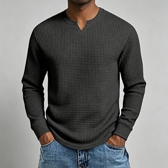 Men's Long-Sleeve V-Neck Undershirt, Stretch Waffle Knit Base Layer Top