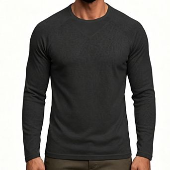Men Cotton Linen Blend Long Sleeve T‑Shirt Crew Neck Raglan Sleeve Pullover Casual Base Top