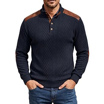 Men Textured Jacquard Henley Long Sleeve Pullover Top Casual Stand Collar Shirt for Fall Winter